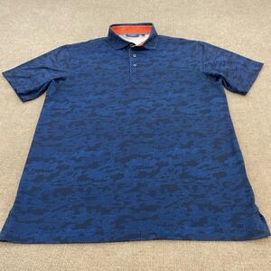 Devereux Polo Shirt Mens Medium Blue Camo Print Golf Performance Stretch Top